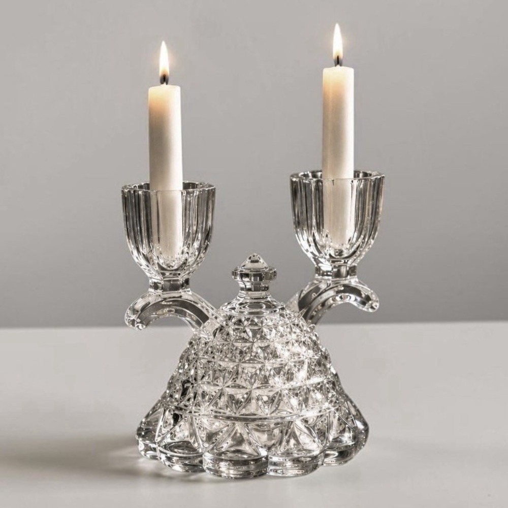 Vintage IMPERIAL Katy Clear Glass Double Candle Holder Lace Edge 4½" Cottagecore